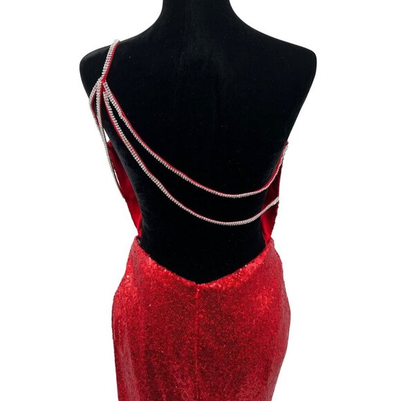 Alyce Paris One Shoulder Sequin Gown Open Back Red Size 12 New - Picture 5 of 13